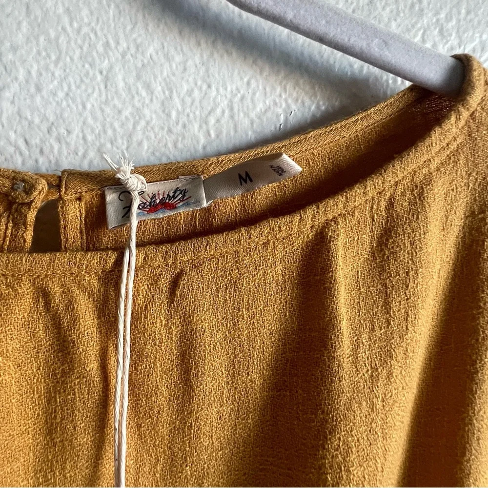 Faherty Coast to Coast Midi Dress Smocked Waist Cotton Honey Mustard Size M NWT - Picture 10 of 14